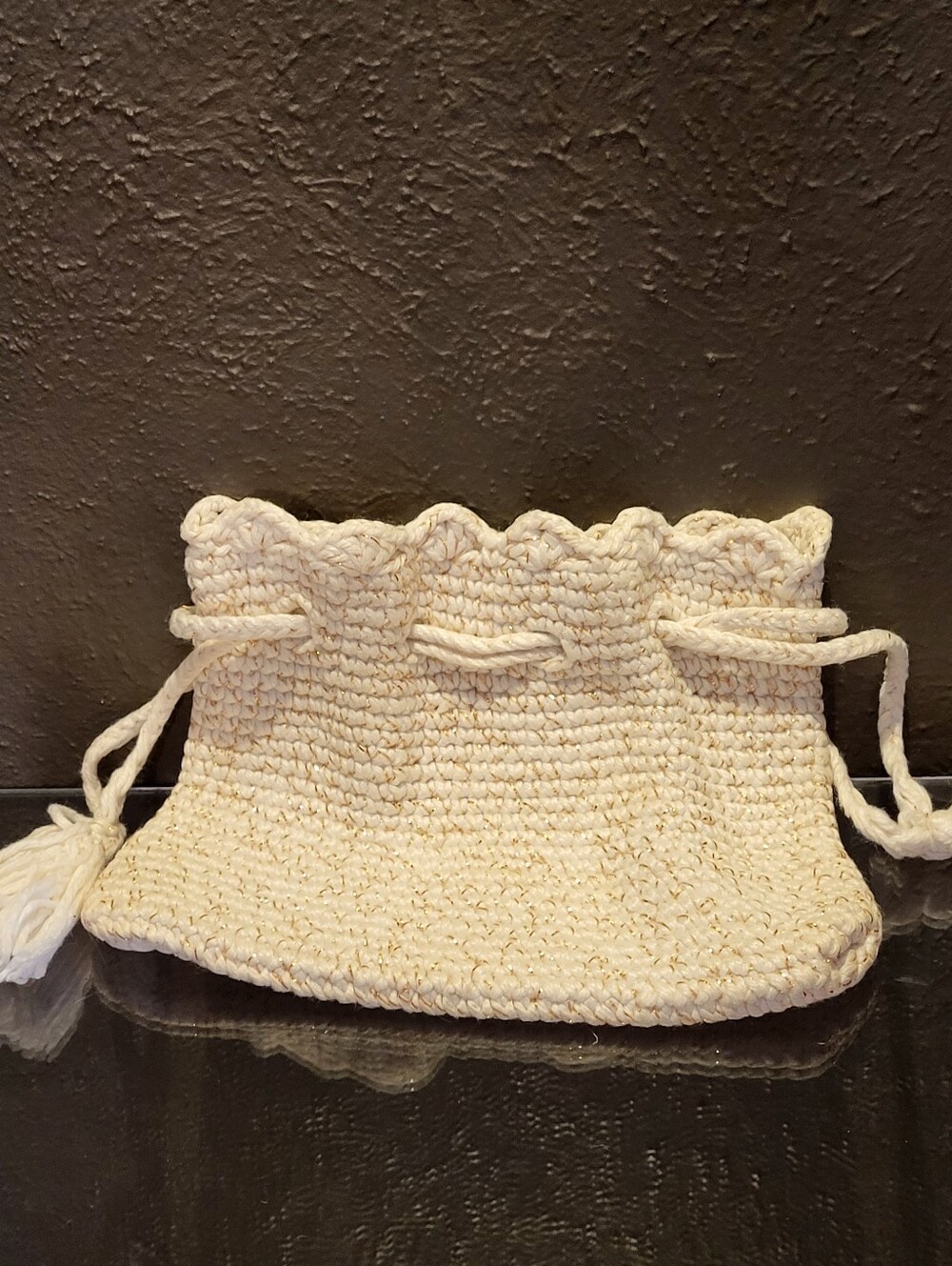 60s Artisan Corde' Ivory/Gold Drawstring Bag